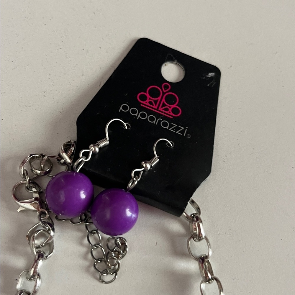 Paparazzi Purple Chunky Necklace and Earrings Set - Picture 2 of 4